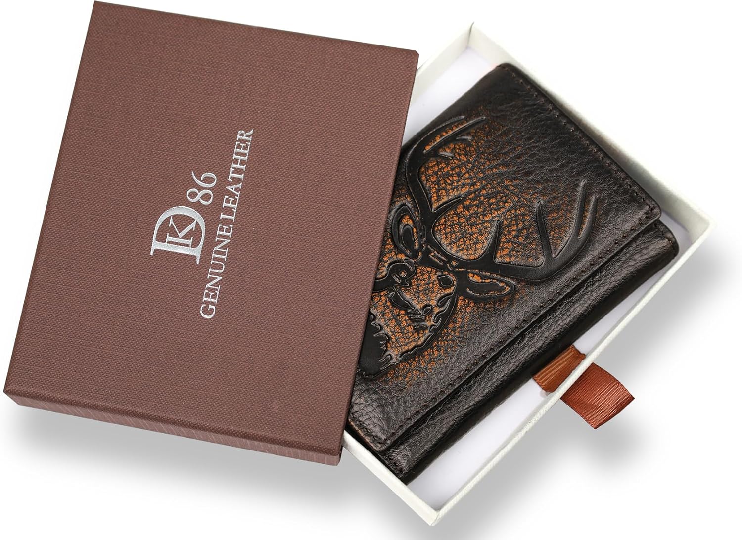 DK86 Deer Trifold Wallets for Men Full Grain Leather with Hand Burnished Tri-Fold Wallet RFID Blocking (Black and Brown) - Image 6