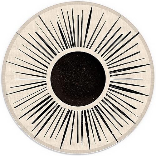 Miniatura 1 de Alfombrilla de mouse pequeña bohemia con sol nórdico abstracto negro de 7.9 x 7.9 pulgadas, alfombrilla de mouse de tela redonda lavable para