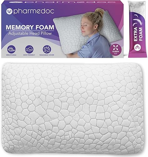 Pharmedoc Almohadas de espuma viscoelástica - Almohada para dormir de lado - Almohada curvada - Almohada arqueada - Almohada de cuello para aliviar