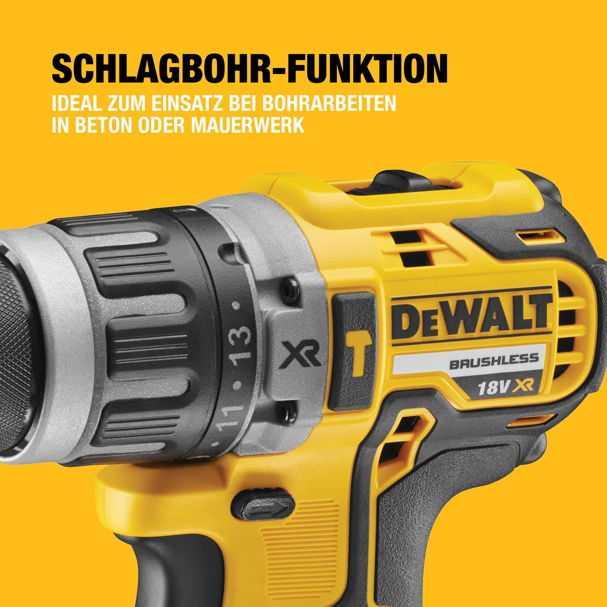DEWALT XR 18 Volt Akku Schlagbohrschrauber (Bürstenloser Motor, 2-Gang Vollmetallgetriebe, max. Drehmoment 70 Nm, 15 Drehmomentstufen, 2x 18 Volt / 5 Ah Li-Ion Akkus und Ladegerät), DCD796P2-QW