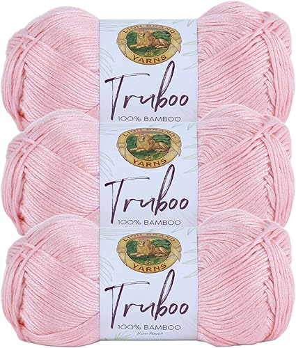 Lion Brand Yarn Truboo - Ovillo de lana color rosa claro (paquete de 3)