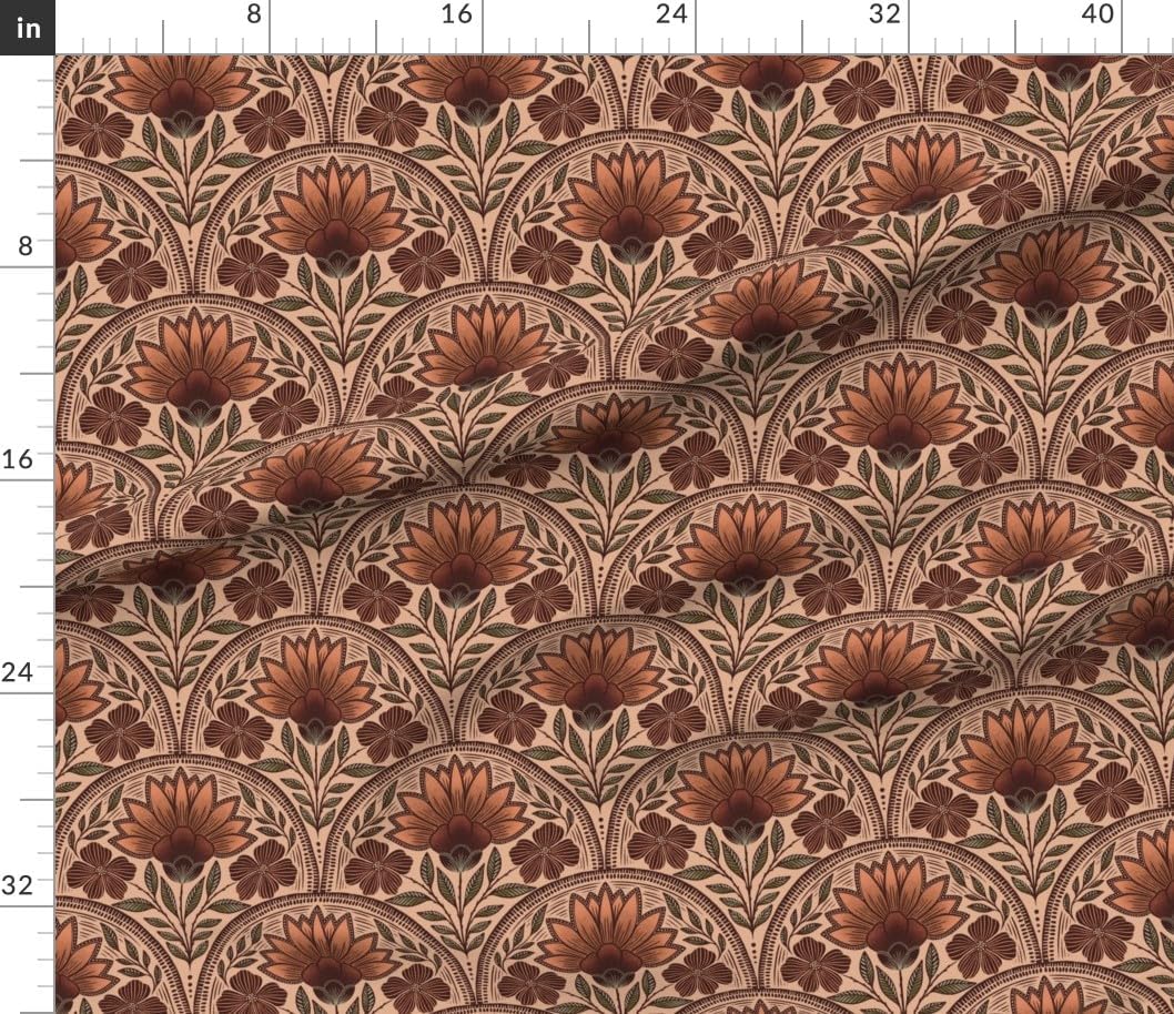 Spoonflower Fabric - Earth Tone Floral Art Deco Beige Rust Nouveau Rustic Damask Bohemian Printed on Petal Cotton Fabric Fat Quarter - Sewing Quilting Apparel Crafts Decor