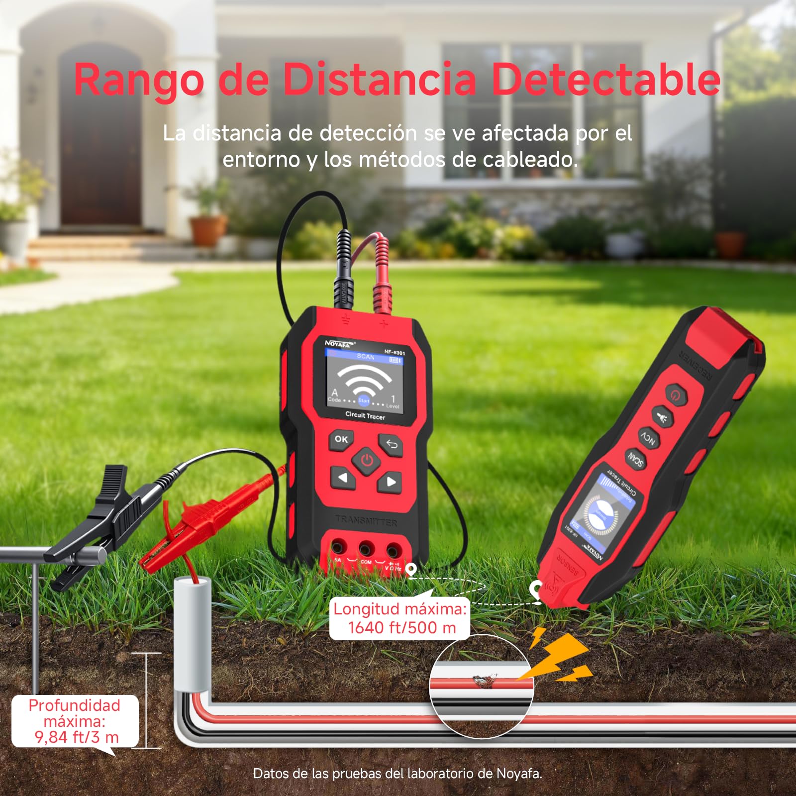 NOYAFA NF-8301 Detector de Circuitos y Buscacables, Localizador de Disyuntores con Multímetro Digital, Sensibilidad Ajustable 8 Niveles, Recargable, para Cables en Pared y Subterráneos