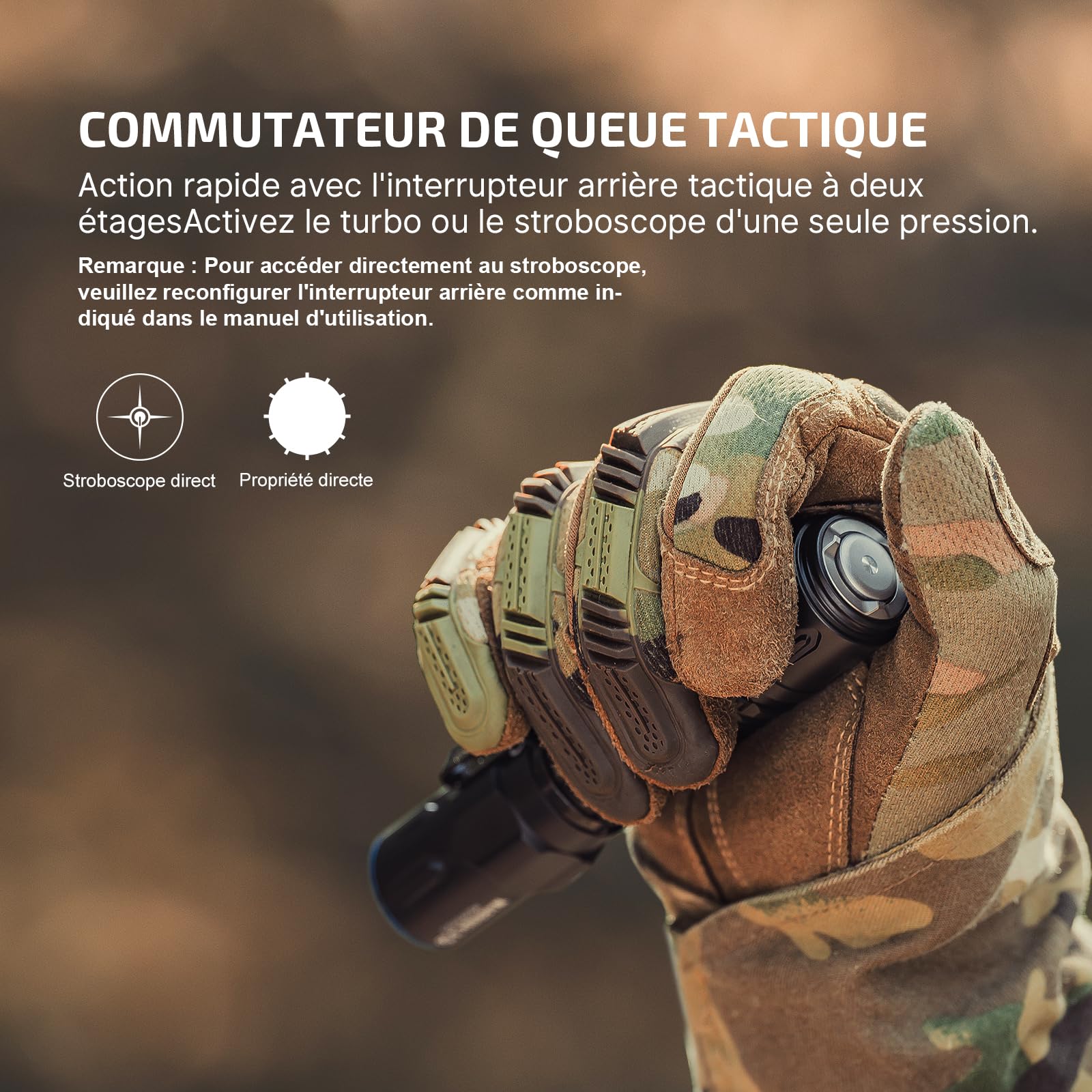 OLIGHT Warrior 3s Lampe de Poche Tactique 2300 LM, 300M, Charge via USB-C | Équipé de Capteurs, Double Interrupteur, Étanche IPX8, Adapté au Camping, à la Randonnée et aux Situations d'Urgence