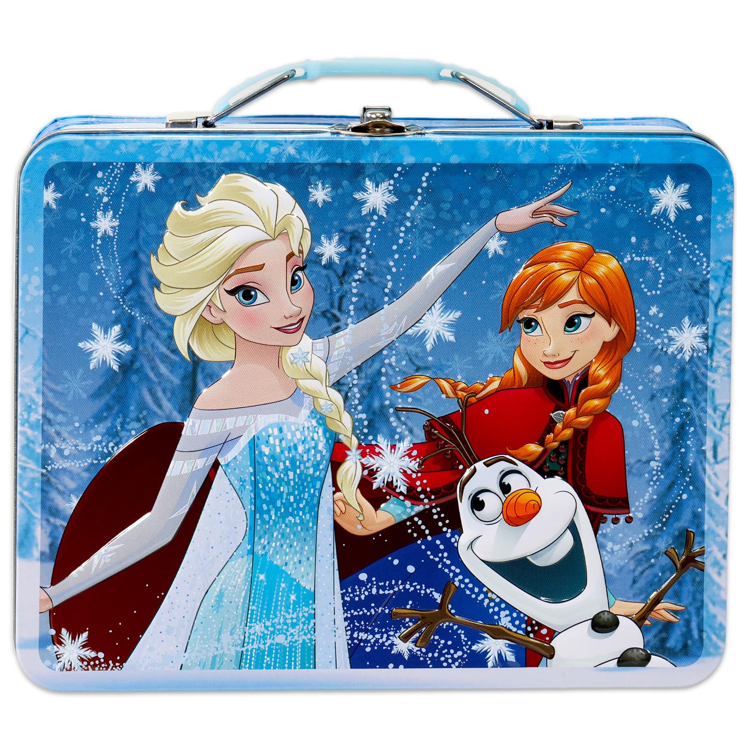 Disney Frozen Lunch Box Bundle | Tin Metal Elsa and Anna Lunch Box Plus Stickers, Water Bottle, More
