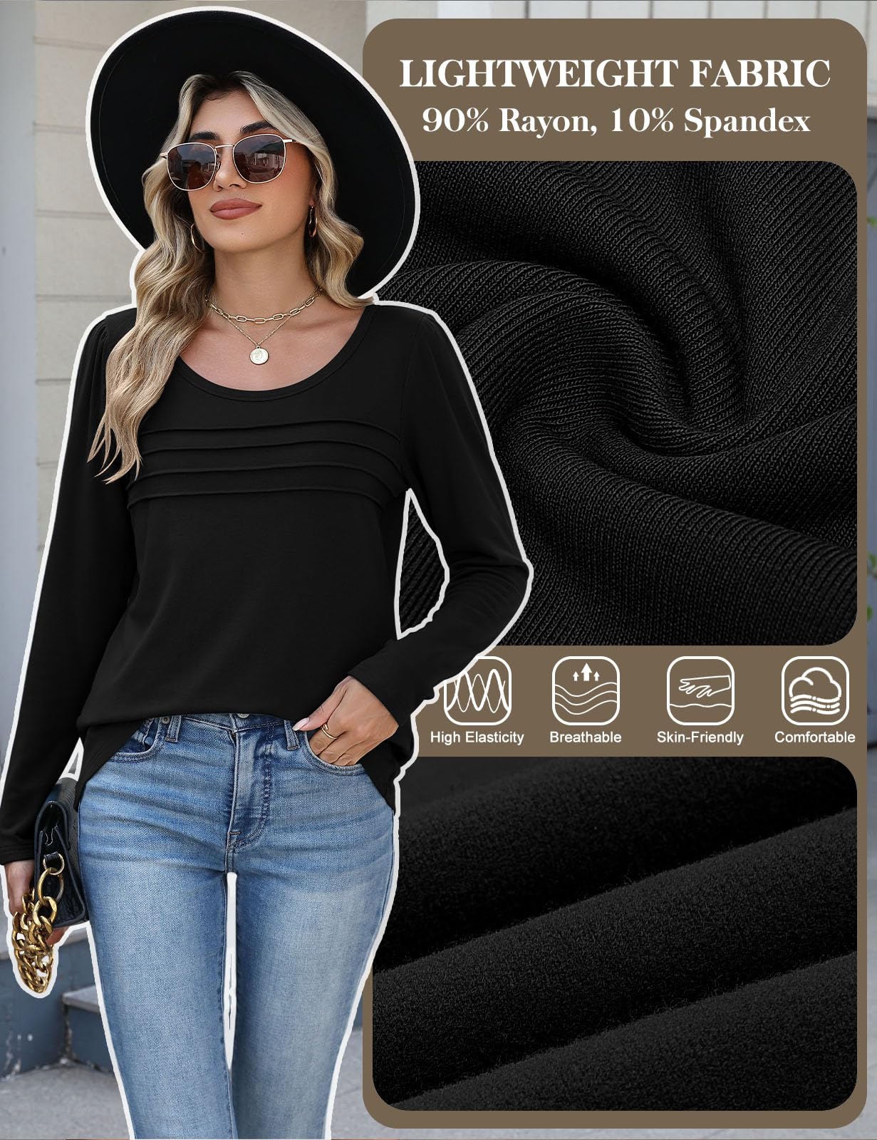 CMTOP Maglia Donna Manica Lunga Maglietta Termica Foderati in Pile Maglietta Girocollo a Maniche Lunghe Top Elegante a Pieghe Camicia Casual Autunno Invernali