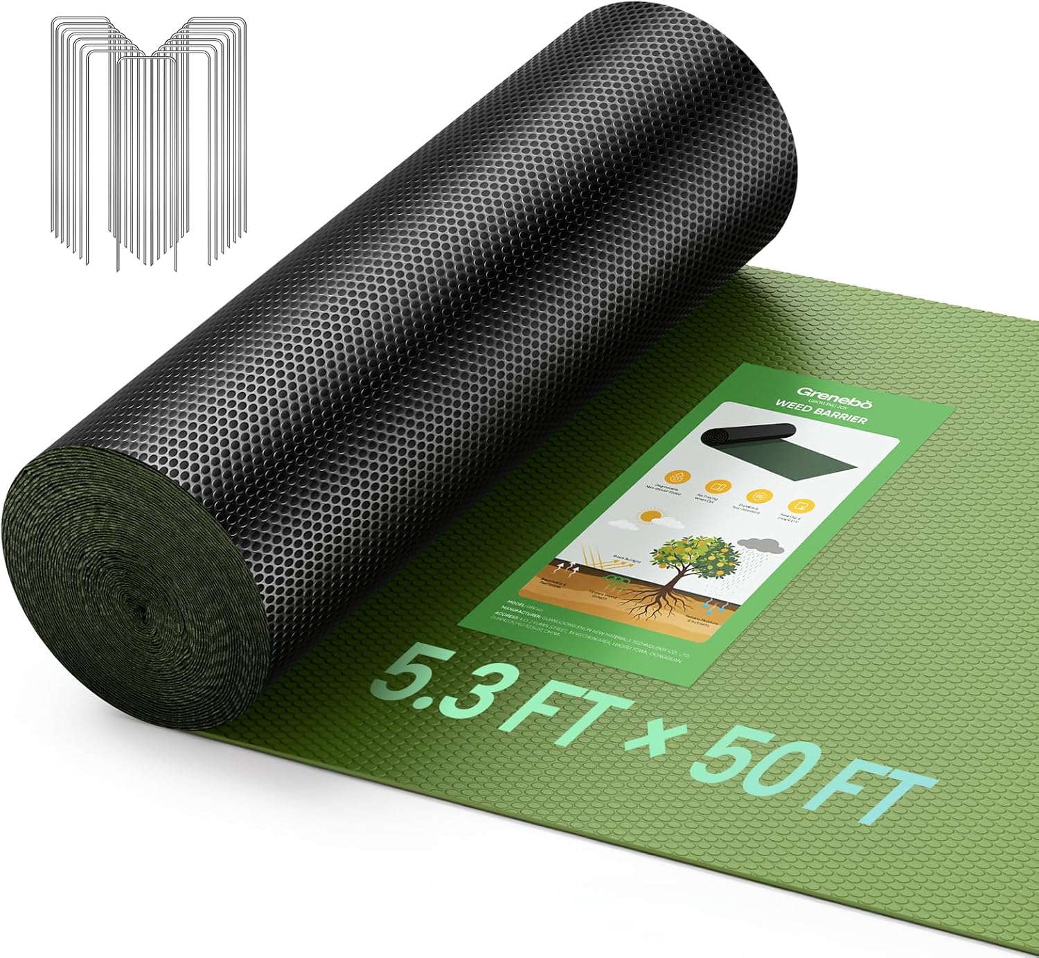 Weed Barrier Fabric, Heavy-Duty Non-Woven, Breathable & Permeable, No-Fraying & Easy to Cut and Install, Landscape Fabric for Vegetable Garden Flower Beds, 5.3 ft x 50 ft, 1 Pack