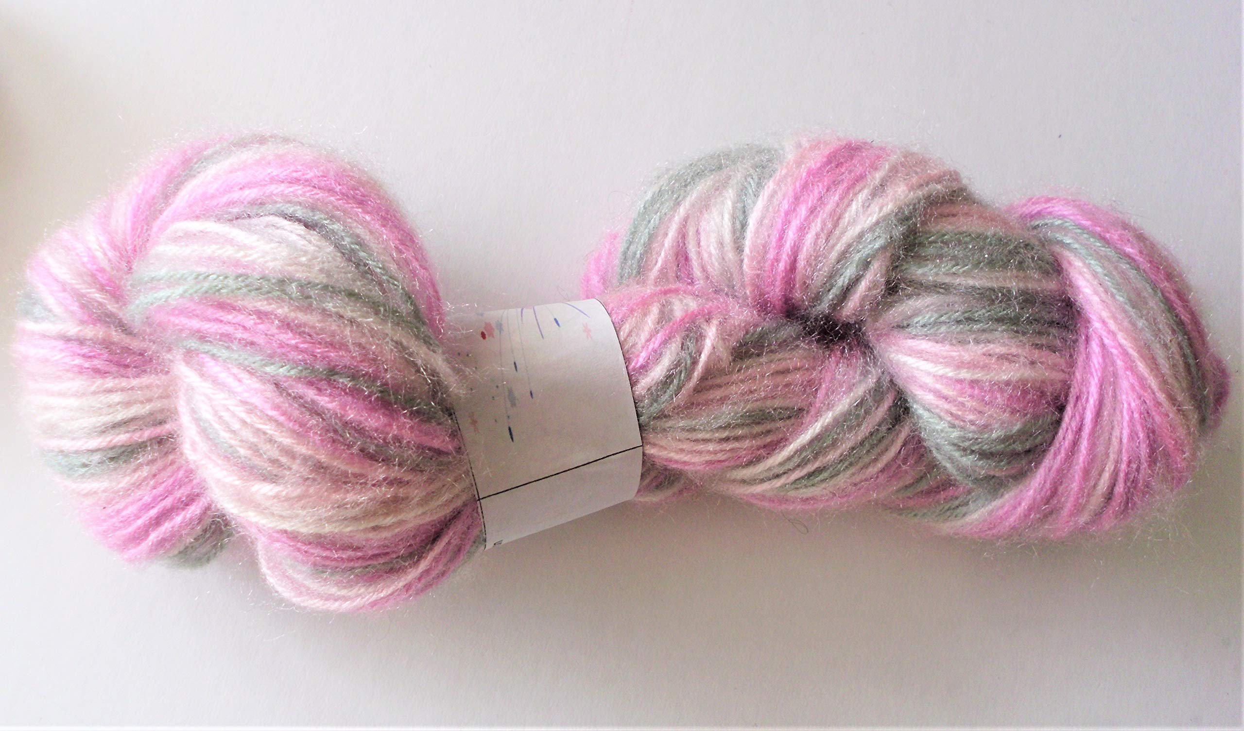 Worsted Weight Fuzzy Space Dyed Pink Olive Green Cream Rose Acrylic Nylon 3 Ply Yarn