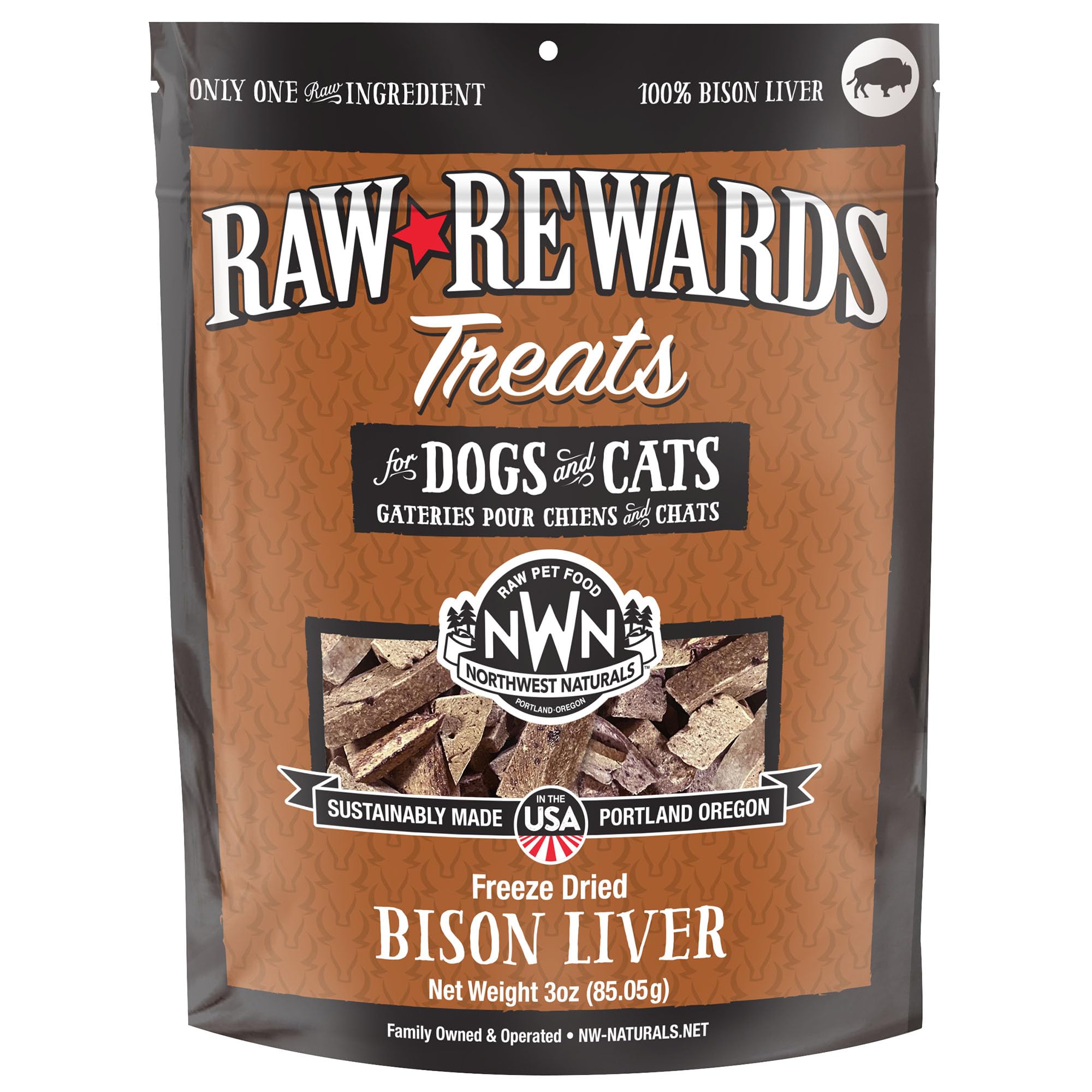Northwest Naturals Raw Rewards Freeze Dried Bison Liver Treats 3 Ounces