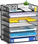 7-Tier Organisateur de fichiers papier pour bureau, organisateur de fichiers Mesh Desk avec poignée, classeur de fichiers papiers pour bureau Home School (Noir)