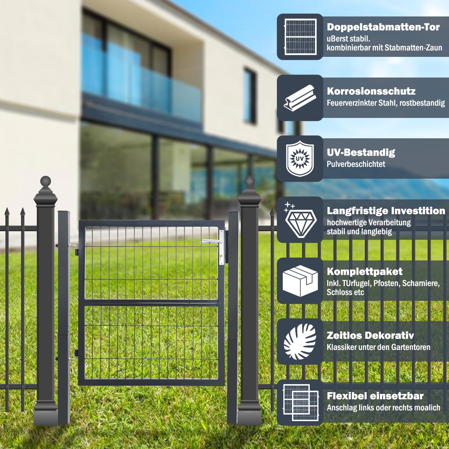 Eulenke 150 x 100 Garden Gate for Rod Mat Fence, Galvanized
