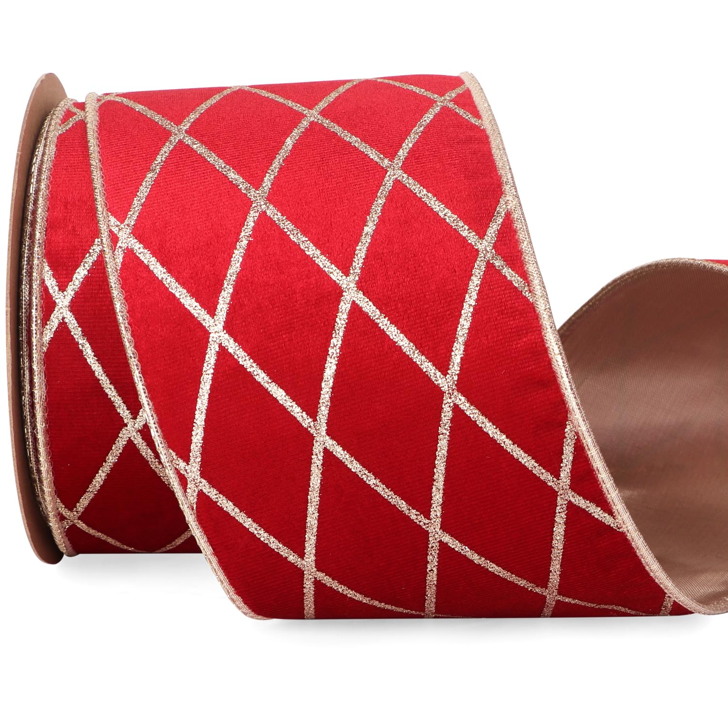 Amazon.com: Ribbli Red Velvet Ribbon Wired with Glitter Diamond Grid 4 ...