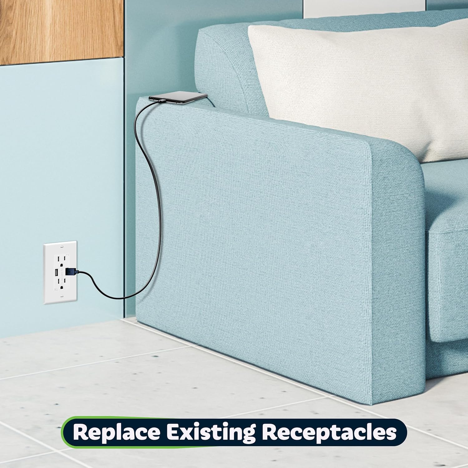 TOPGREENER 4A High Speed USB Wall Outlet, 15A Tamper-Resistant Receptacles, Compatible with iPhone SE/11/XS/XR/X/8, Samsung Galaxy S20/S10/S9/Note, LG, HTC & More, UL Listed, TU2154A, 2 Pack