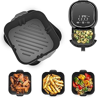 LOBUK 2PCS Silicone Air fryer liner for Ninjas Dual Air Fryer, Reusable Double Air Fryer Silicone Air Fryer Basket BPA Free Air Fryer Rack Accessories for Air Fryer, Oven (Square-Grey)