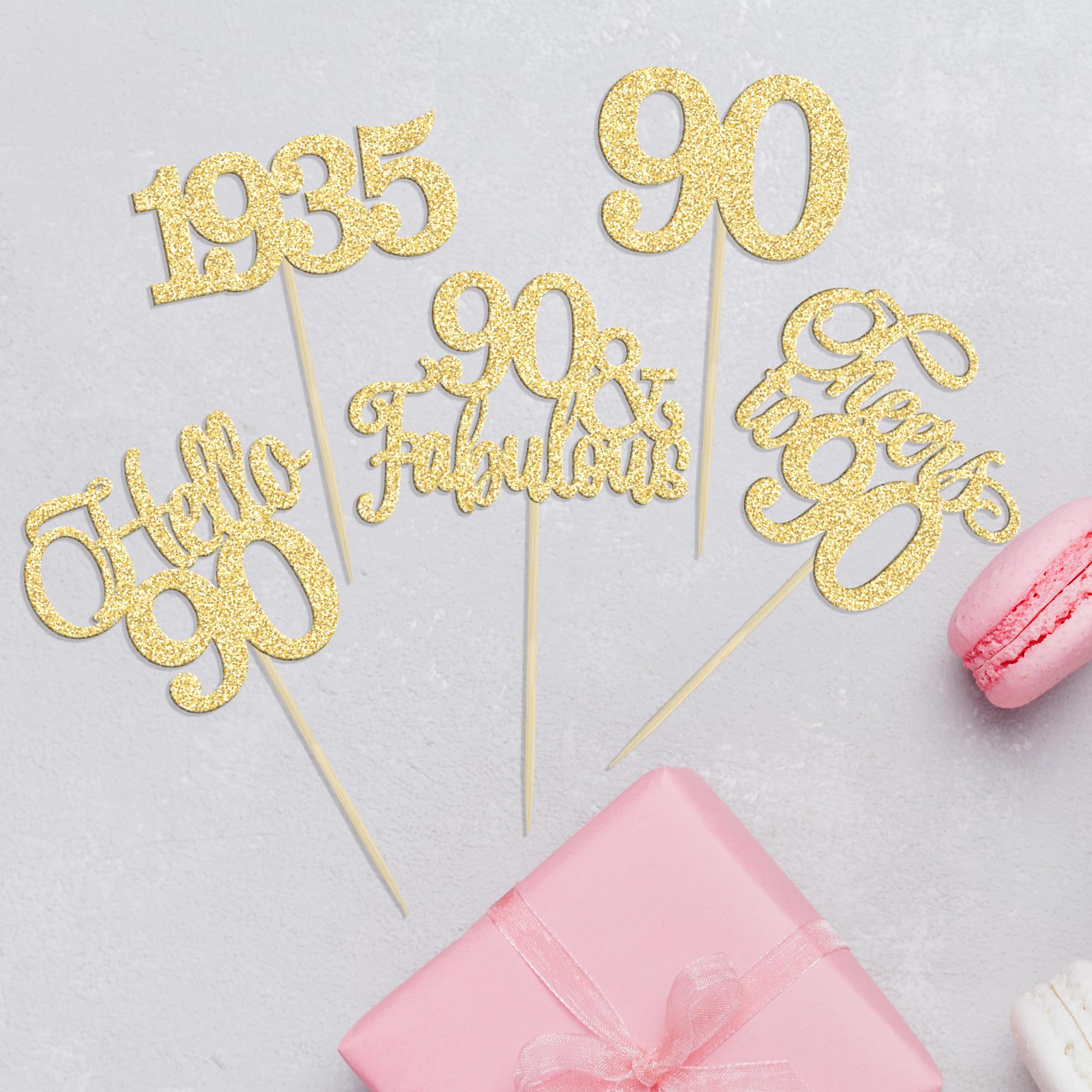Gyufise Cupcake-Topper Zum 90. Geburtstag – 30 Stück, Gold-glitzernd, Vintage-Design 'Awesome Since 1934', Mit Stäbchen