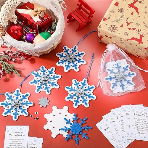 Miniatura 6 de 25 juegos de manualidades de copos de nieve de invierno que incluyen divertidas expresiones faciales, adornos colgantes de copo de nieve y tarjetas