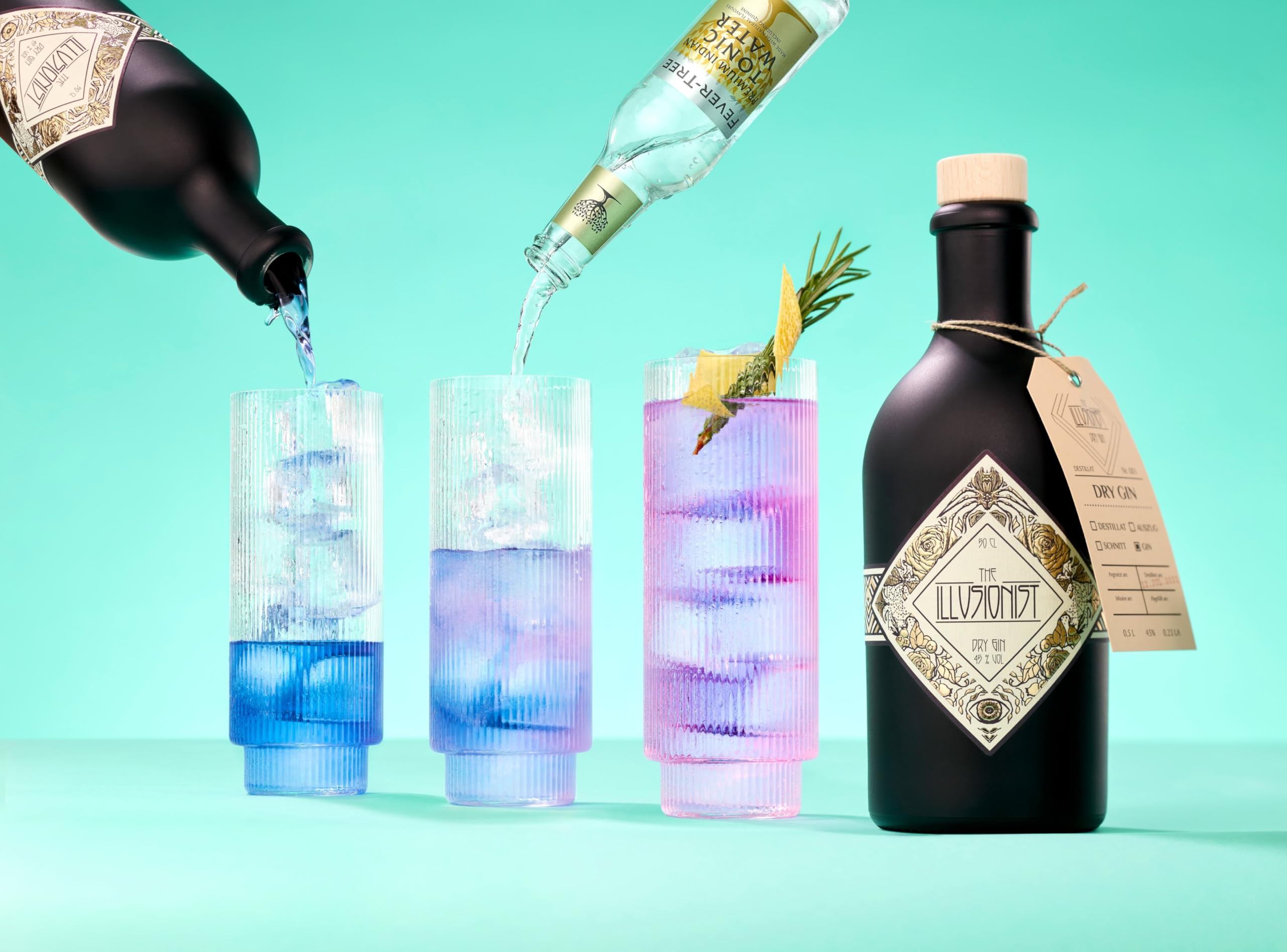 The Illusionist Dry Gin | Der Farbwechsel Gin | 16 Premium Botanicals | Floral & Fruchtig | 45% Vol. | 500ml