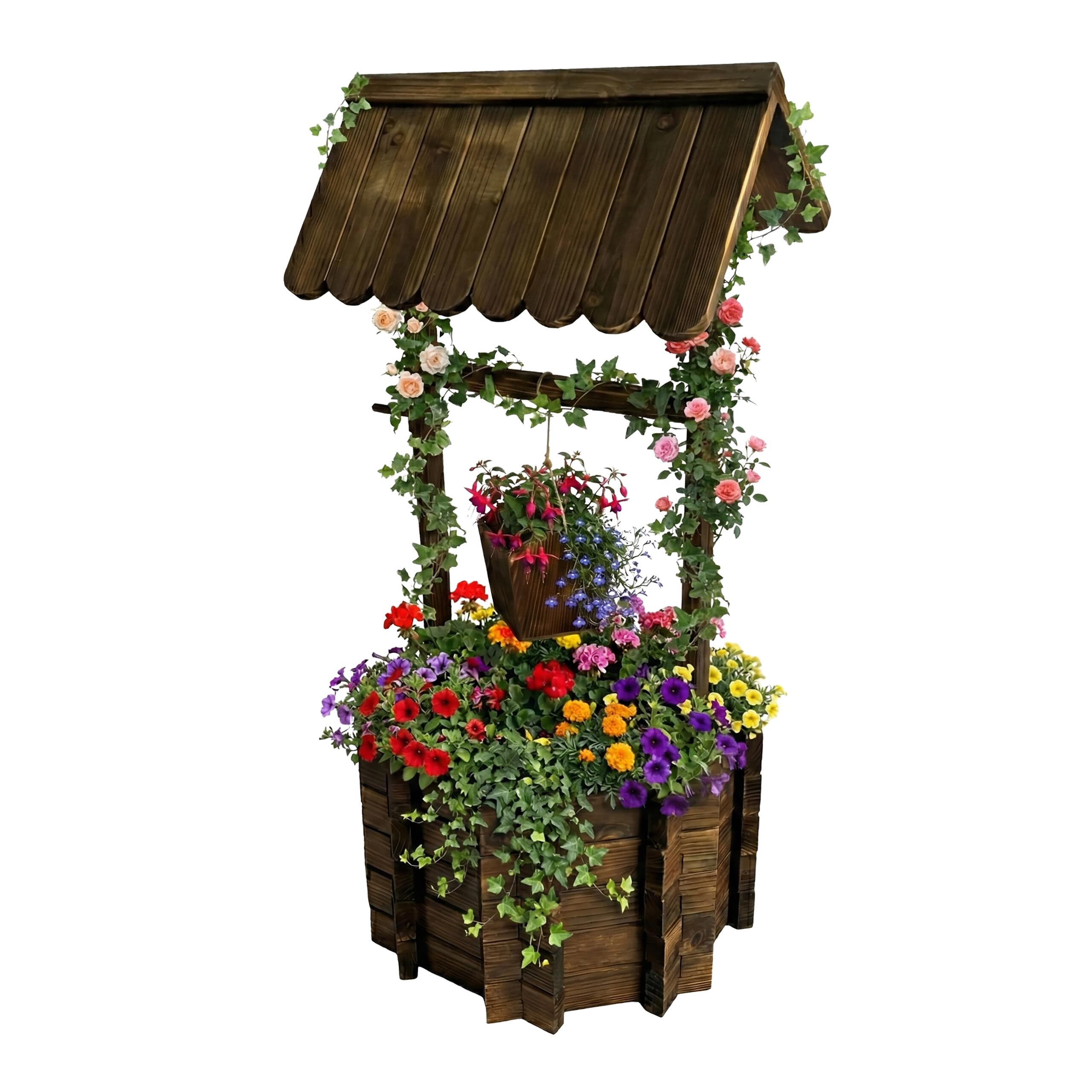 Relaxdays Fontanna dekoracyjna do ogrodu, wiadro i korba, brąz, 114x56x56 cm