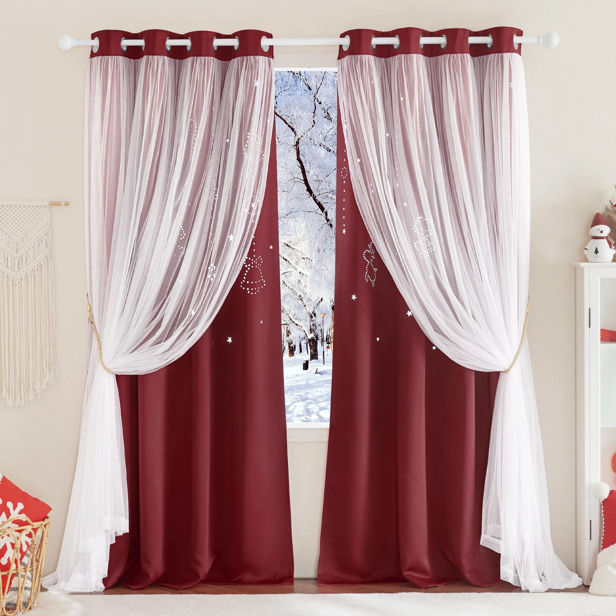 NICETOWN Bedroom Curtains Decorative - Mix & Match Curtains for Nursery Window Drapes Elegant for Living Room/Bedroom, Baby Birthday Present Chirstmas Decor, 52 by 95 inches, Red, Set of 1