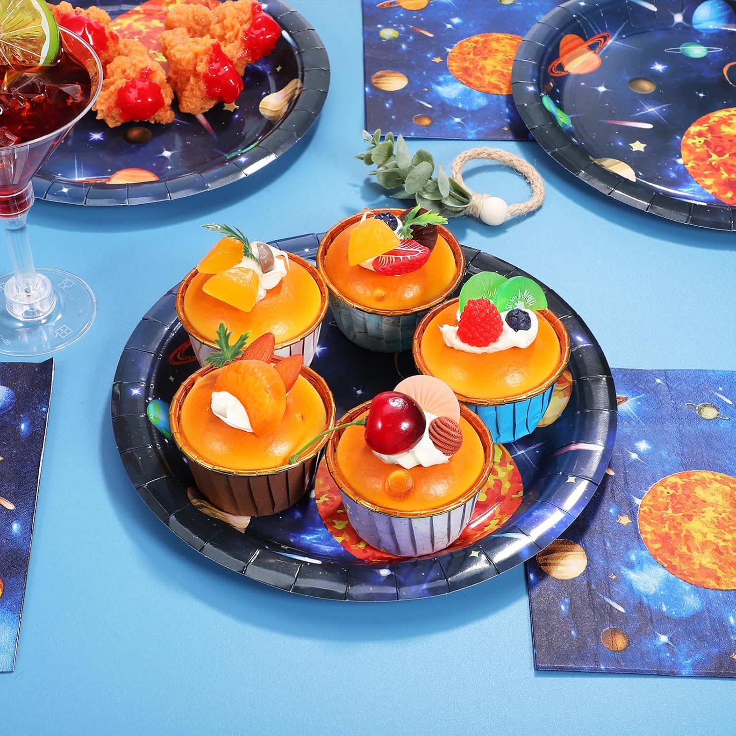 96Pcs Space Themed Party Tableware Set - 9 Inch Astronaut Paper Plates and Napkins for Birthday, Kids Party, Disposable Serving Trays (48 Plates + 48 Napkins)