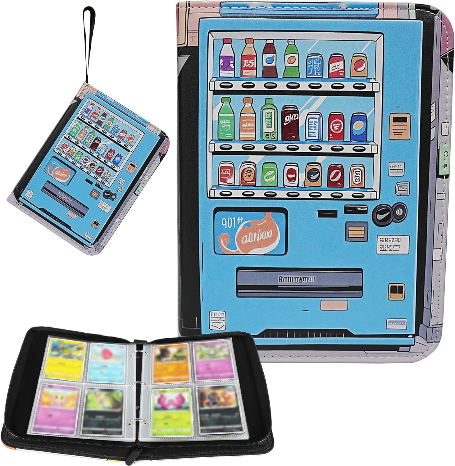 Trading Card Binder 4-Pocket,400 Pockets Card Holder Album with 50 Removable Sleeves,Trading Card Collection Book with Zipper,3-Ring Zipper Card Binder is Gifts for Boys and Girls (Blue)