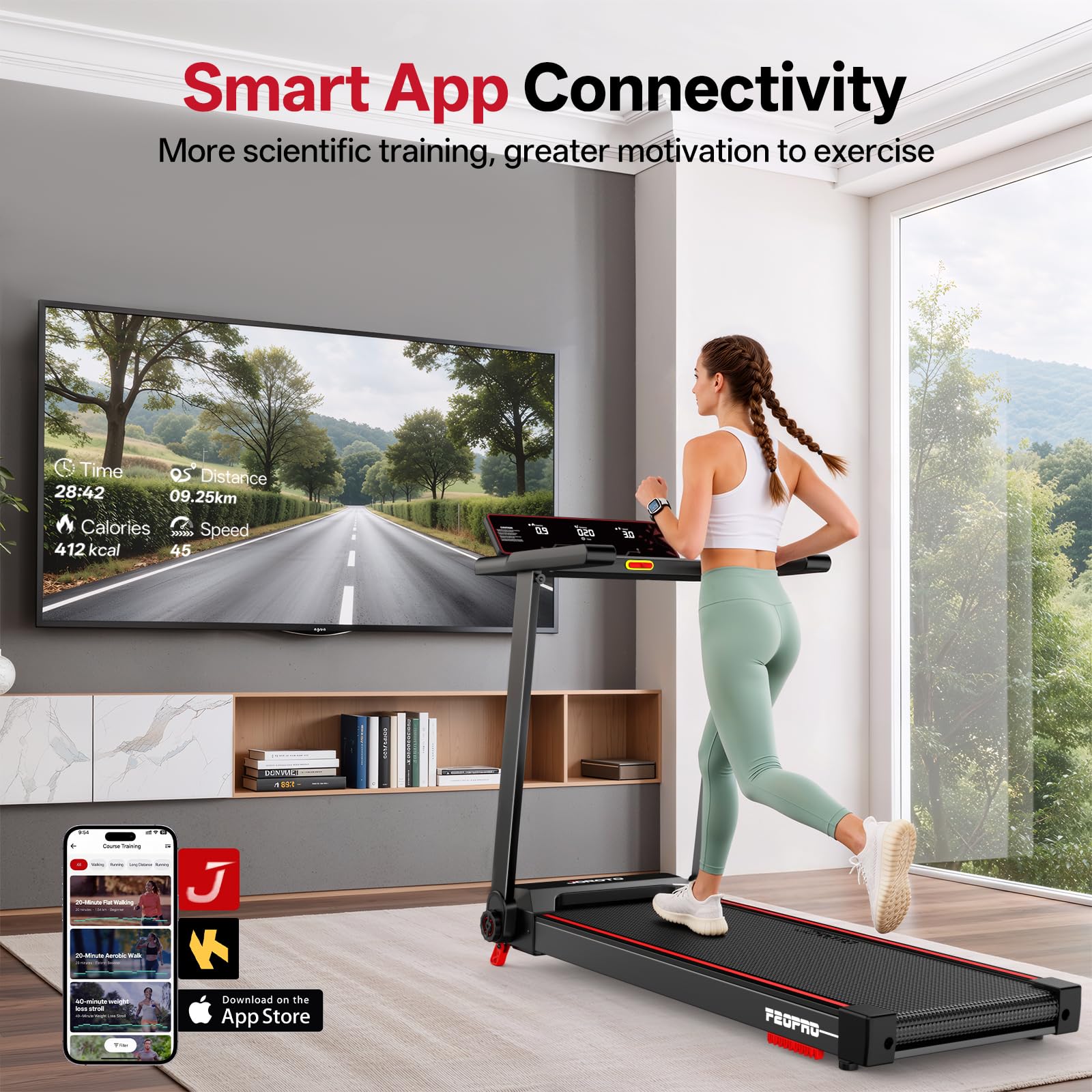 JOROTO Laufband für Zuhause mit Steigung 10%, Laufband Klappbar bis 12 km/h, mit LED-Display, Bluetooth App-Kompatibel, 2.75 HP Walking Pad für Zuhause & Büro, bis130 kg