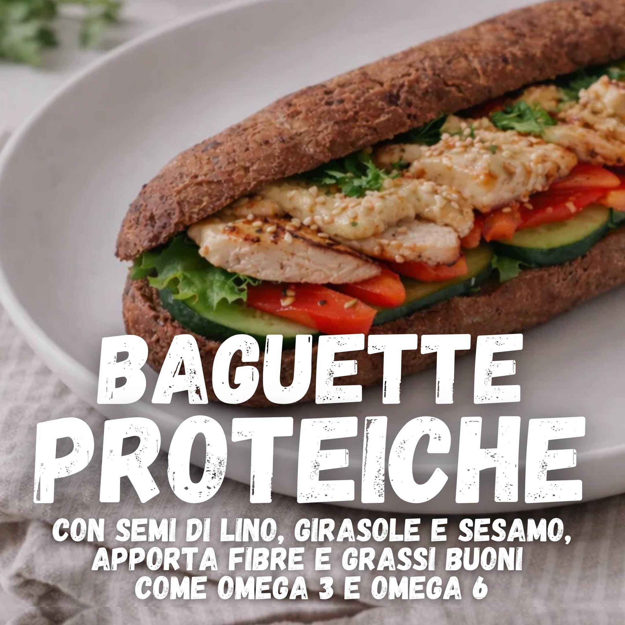 Nätoo Baguette Pane Proteico 440g (4x110g) Alimenti Keto Pane Low Carb Ricco Di Fibre Con Semi di Lino, Girasole e Sesamo Fonte di Omega-3 e Omega-6 per Dieta Keto