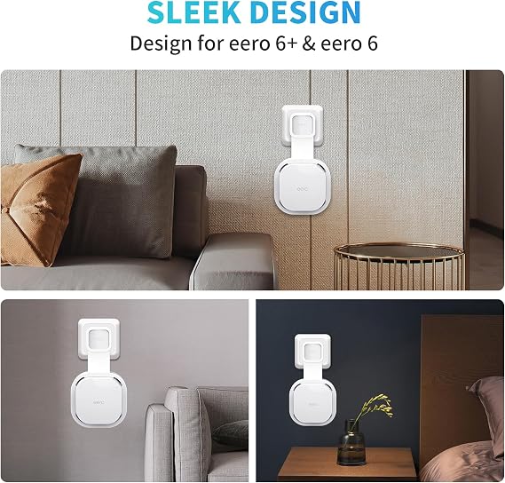 Wall Mount Holder for Eero 6 and Eero 6+ Router Mesh Wi-Fi System - Mess Free Wiring, Space Saving Outlet Wall Mount Holder for Eero 6 Plus Extender, Stand Bracket for Eero 6+ White-2 Piece