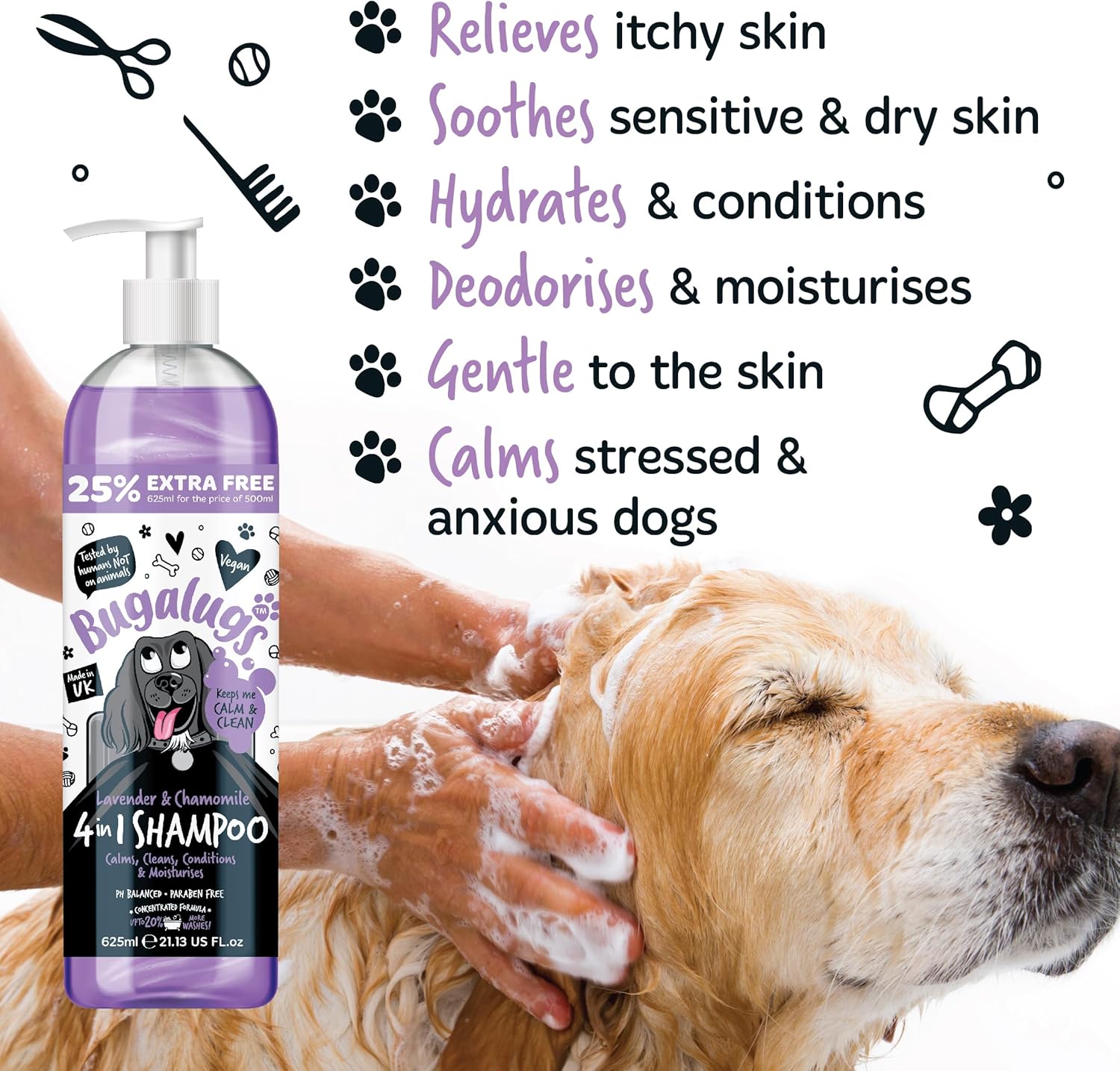 Dog Shampoo by Bugalugs lavender & chamomile 4 in 1 dog grooming shampoo products for smelly dogs, best puppy shampoo, professional groom Vegan pet shampoo & conditioner (625ml) 4 81hG2F978DL. AC SL1500