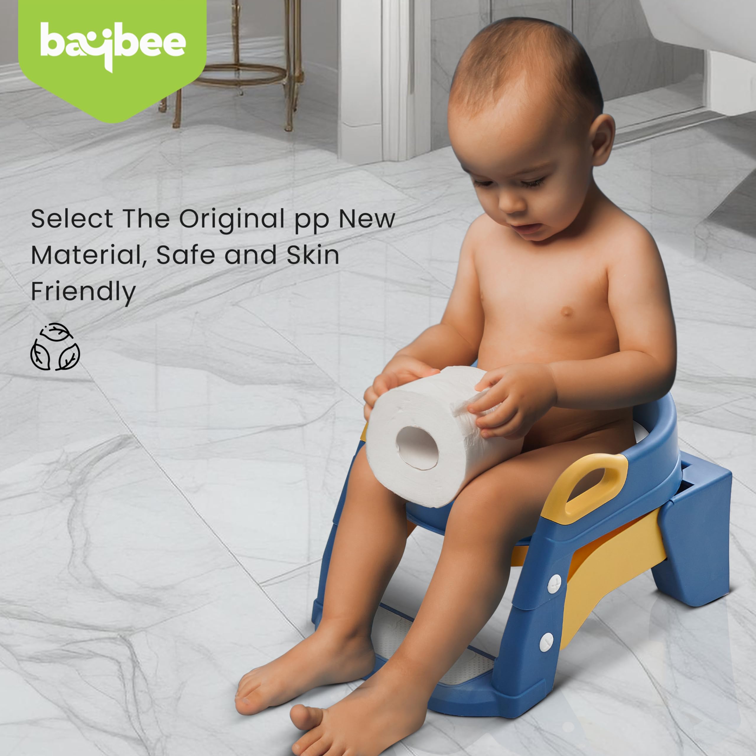Baybee Vega Siège de toilette occidental 3 en 1 pour enfants, bébé avec protection anti-éclaboussures, poignée, échelle et siège coussin | Siège de toilette pour enfants de 1 à 8 ans (bleu)