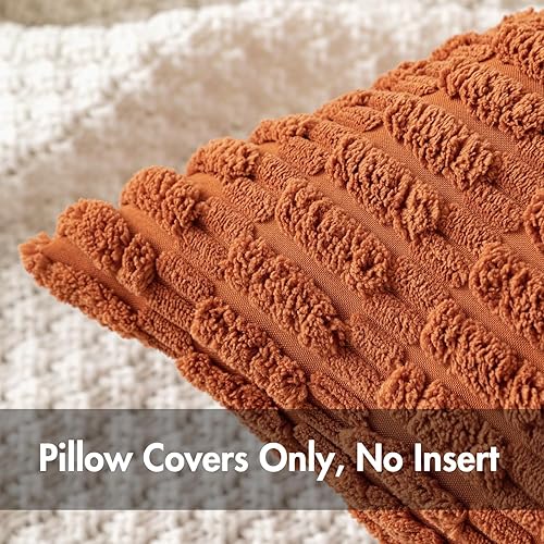 Miniatura 2 de MIULEE Paquete de 2 fundas de almohada decorativas de pana de 18 x 18 pulgadas, suaves, bohemias, a rayas, decoración moderna para el hogar, sofá,