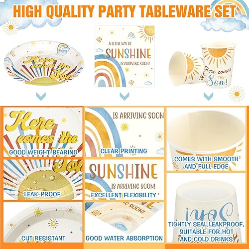 Vista 17 de Hushee Juego de 200 platos florales de papel para baby shower, servilletas, tazas, suministros de fiesta de baby shower, juego de vajilla desechable