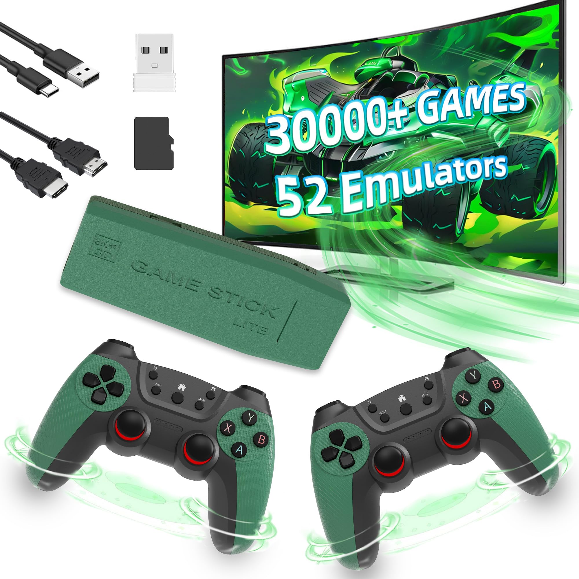 M22 U Retro Console Retro Game Console 64G,30000+ Games 52 Emulators,Game Stick 4K 1080P for PC/Projector/TV,Retro Console Emulator with Two 2.4G Wireless Controllers,Plug and Play