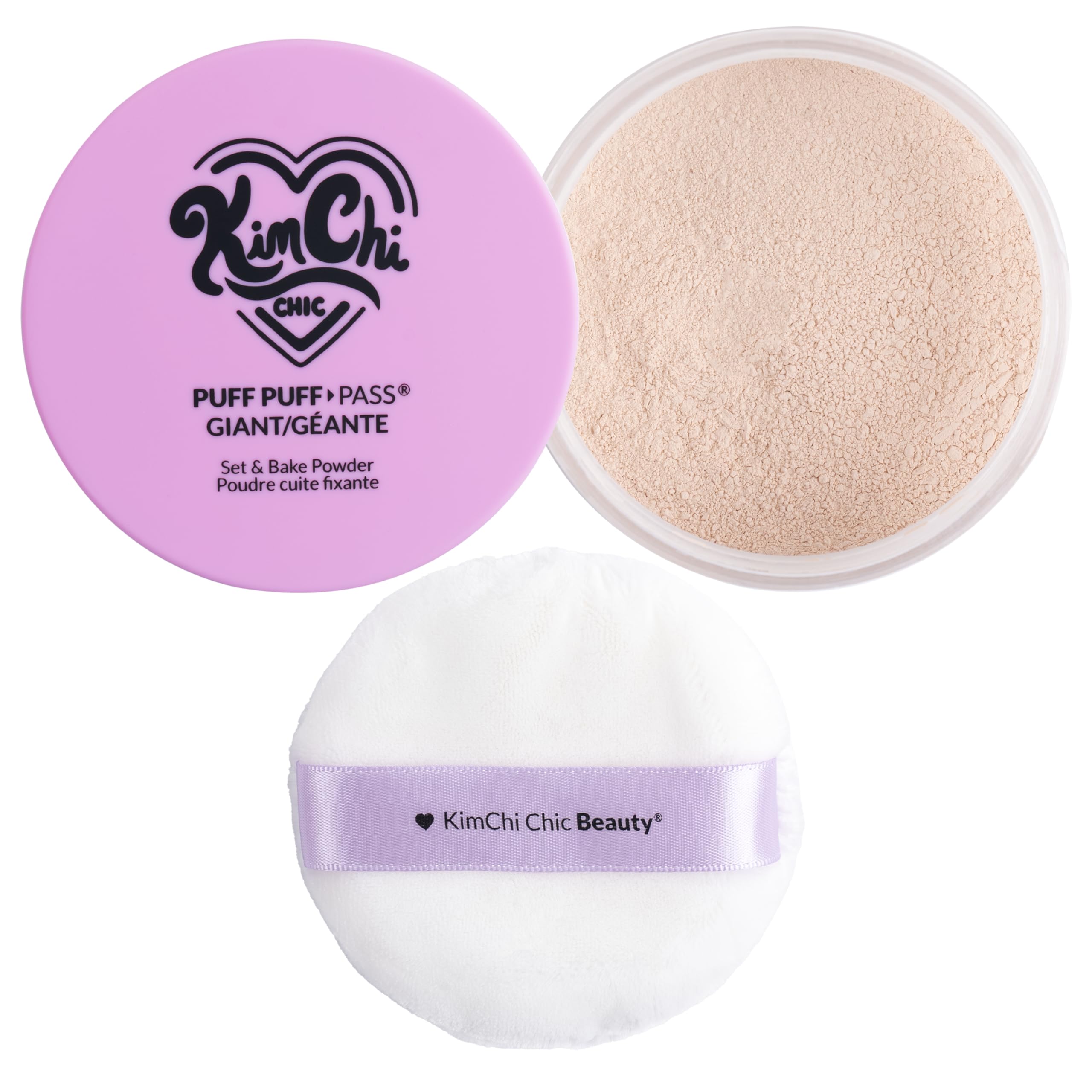 Kimchi ChicGiant Puff Puff Pass Set & Bake Powder - Loose Setting Powder with Rice & Vitamin E, Finely Milled for All Day Wear, Translucent 80g