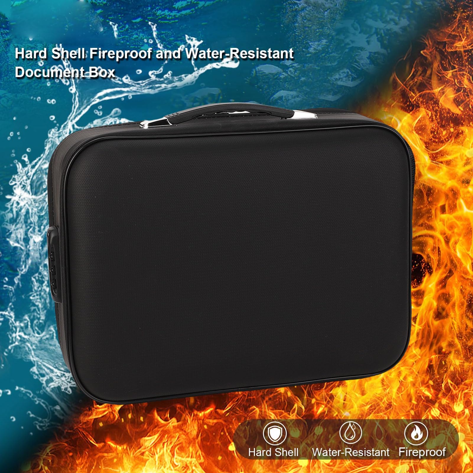 FTVOGUE Contenitore per Documenti Ignifugo, Organizer per Documenti Ignifugo in Fibra di Vetro Rivestito in Silicone con Blocco Password e 6 Tasche USB, Organizer per File Portatile con Guscio