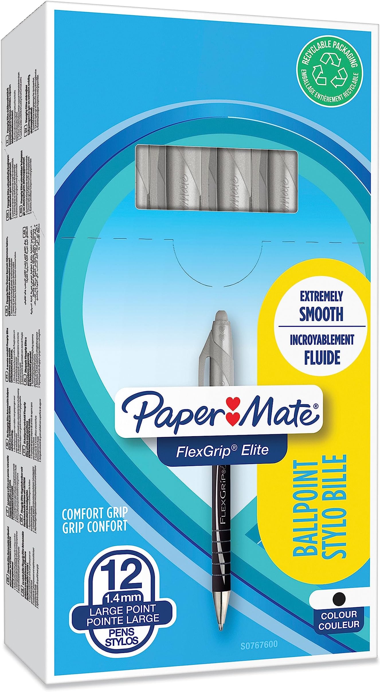 Paper Mate Flexgrip Elite-Druckkugelschreiber | mittlere Spitze (1,4 mm) | schwarz | 12er-Box