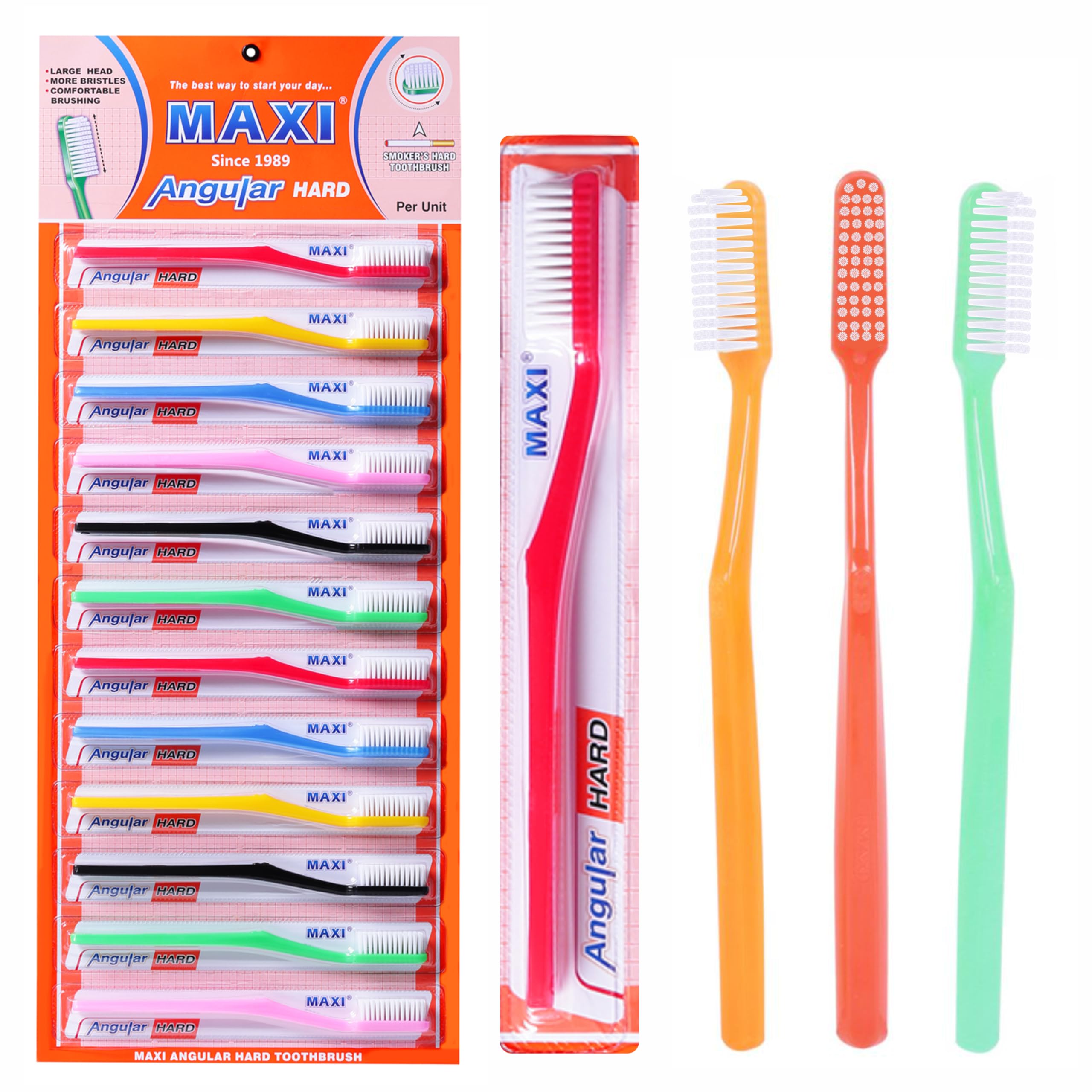 Angular Hard bristles Toothbrush, Multicolor (Pack Of 12) | Manual | Adults