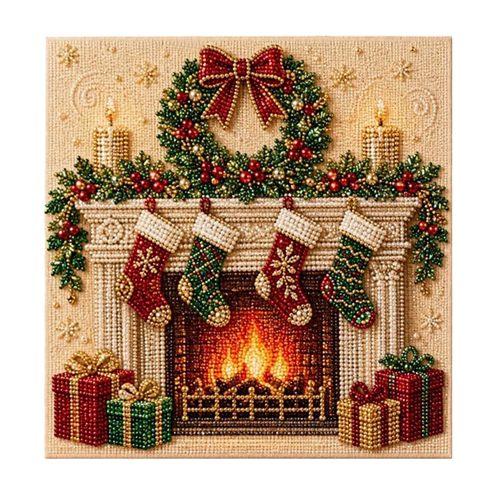 Diamond Art,Christmas Pearl Diamond Painting Art Kit with Frame, Christmas Pearl Beads Art Craft for Adults, Diamond Gemstone Dots for Home Wall Decor, Hobby Relaxing Creative