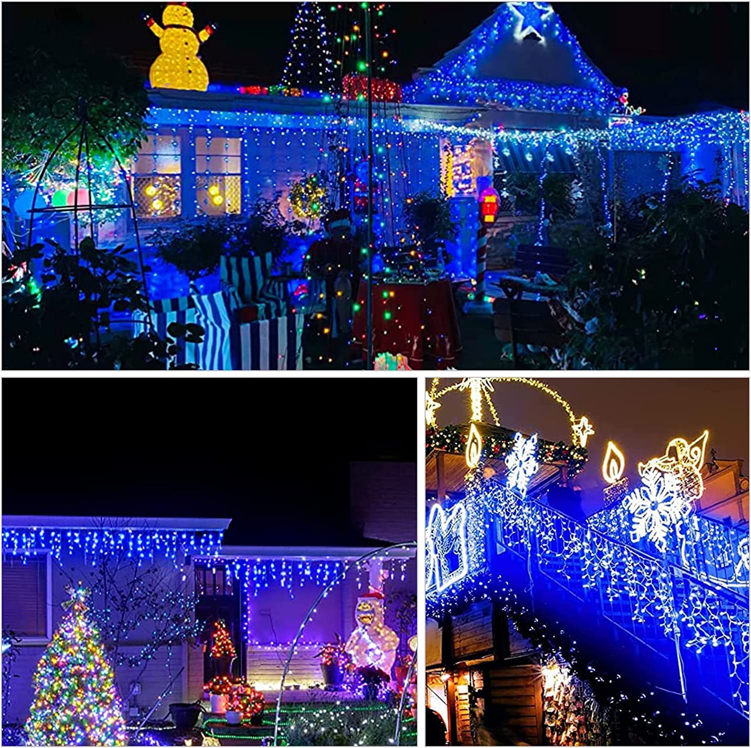 KINGCOO Solar Lichtervorhang Außen, Wasserdicht LED Eisregen Vorhang Solar Lichterketten Fernbedienung 8 Modi Innen Weihnachtsbeleuchtung Aussen für Garten Balkon Hochzeit Wanddekorationen (10M-Blau)