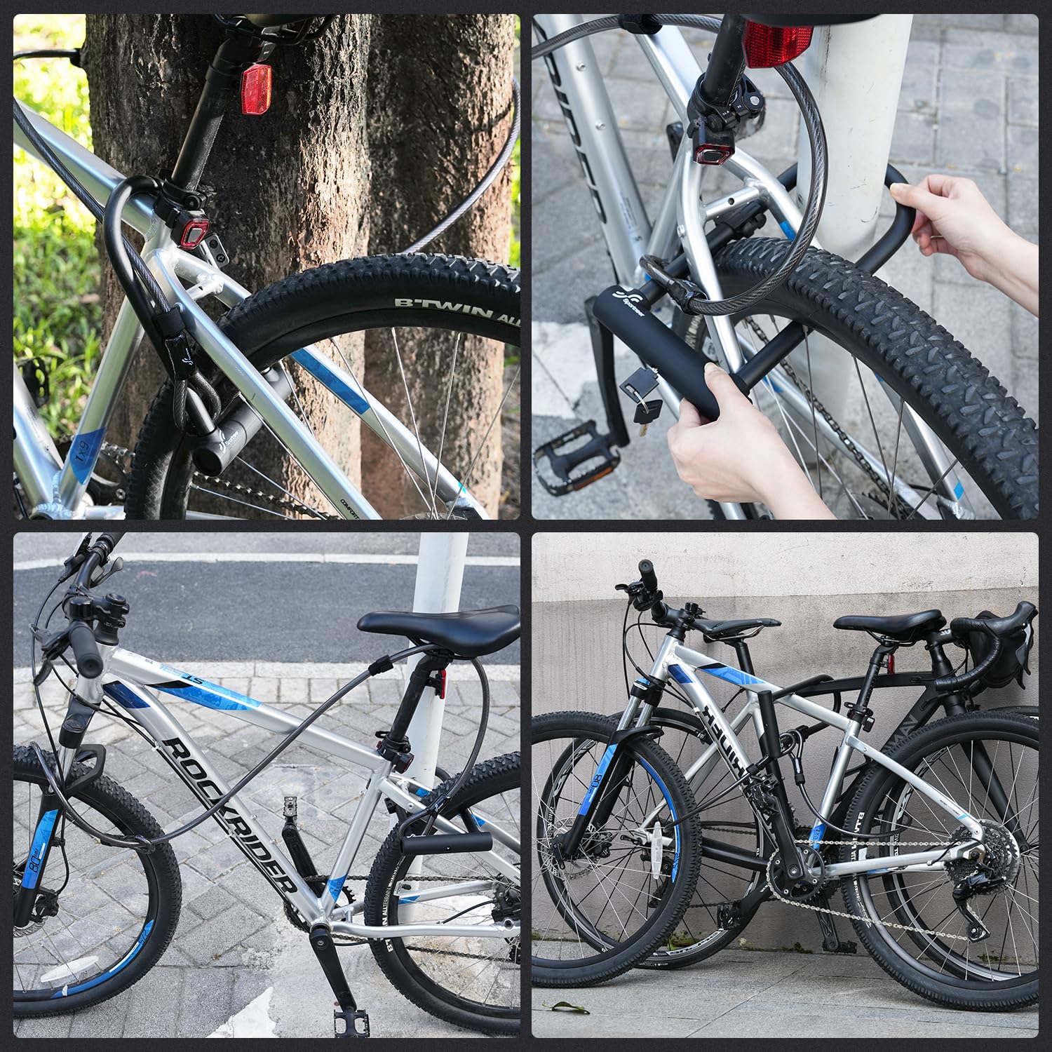 Sportneer - Lucchetto per bicicletta 18mm, resistente con catena in acciaio ad alta sicurezza da 180CM, supporto stabile e chiave, lucchetti antifurto sicuri per bici da corsa e e-bike, 29x16cm
