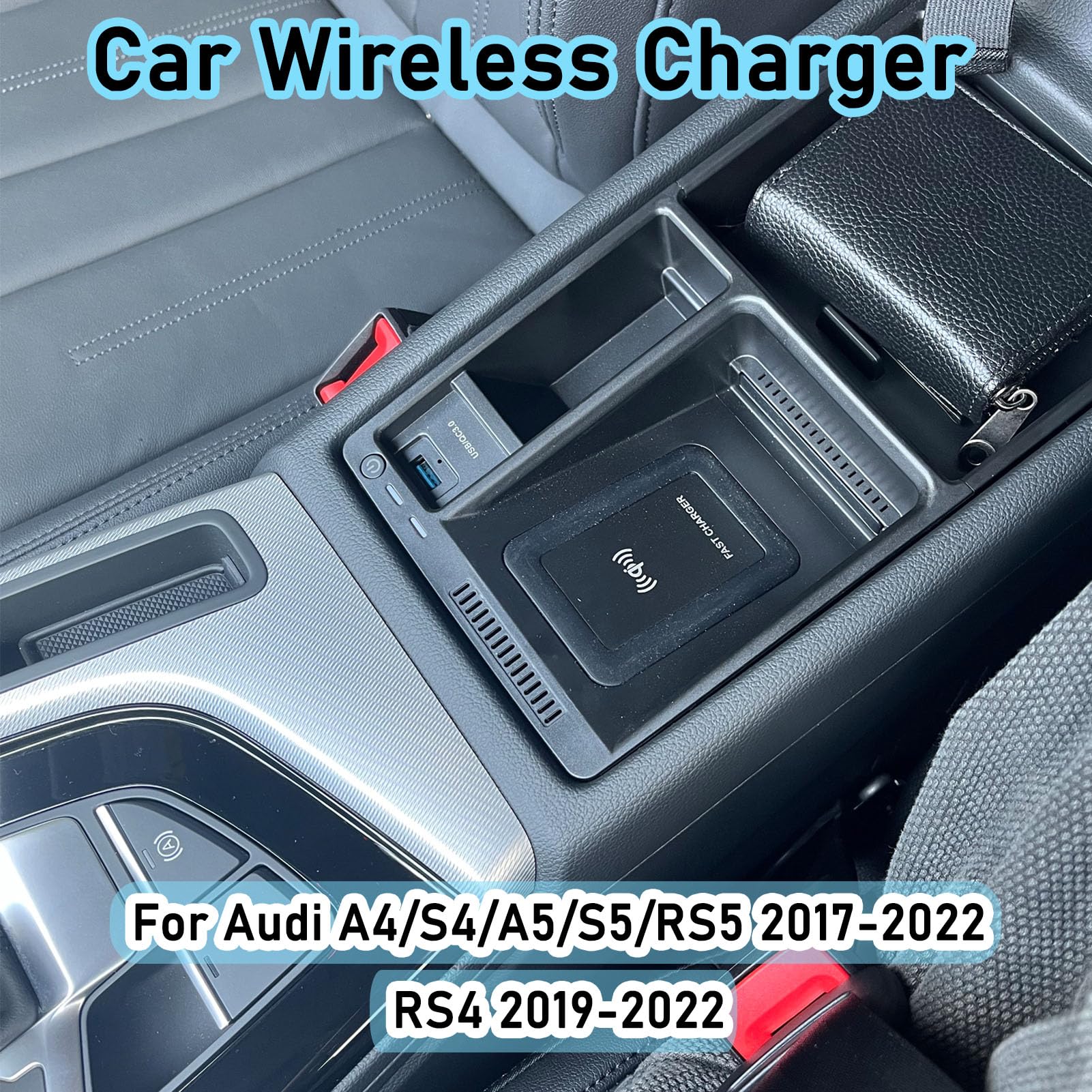 Caricabatterie Wireless per Auto per A4 S4 A5 S5 Rs5 Rs4 Tutti i Modelli Accessorio con 15w Wireless e USB Qc3.0 Ricarica Rapida Regalo per la Famiglia