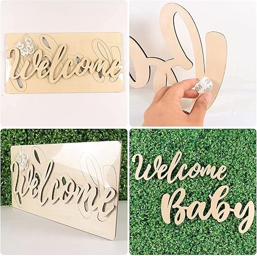 Vista 7 de Letrero de madera original de madera con texto en inglés "Welcome Baby Baby", cartel de primer cumpleaños, cartel de fiesta de baby shower, telón