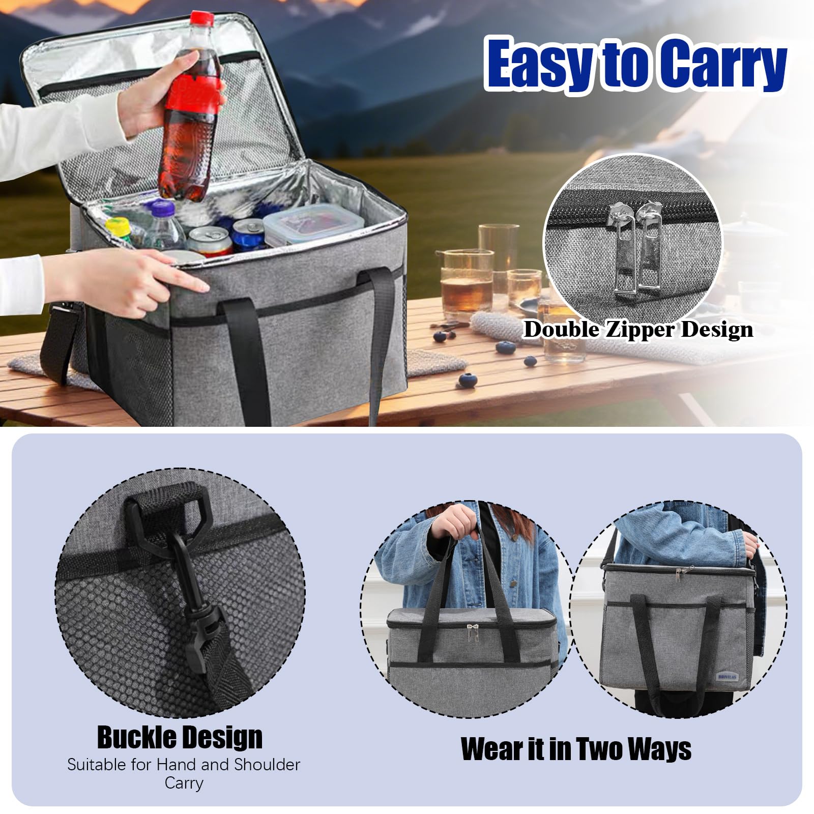 Borsa Frigo Termica 22L Pieghevole 33x25x27cm Grigio per Mare Spiaggia Campeggio