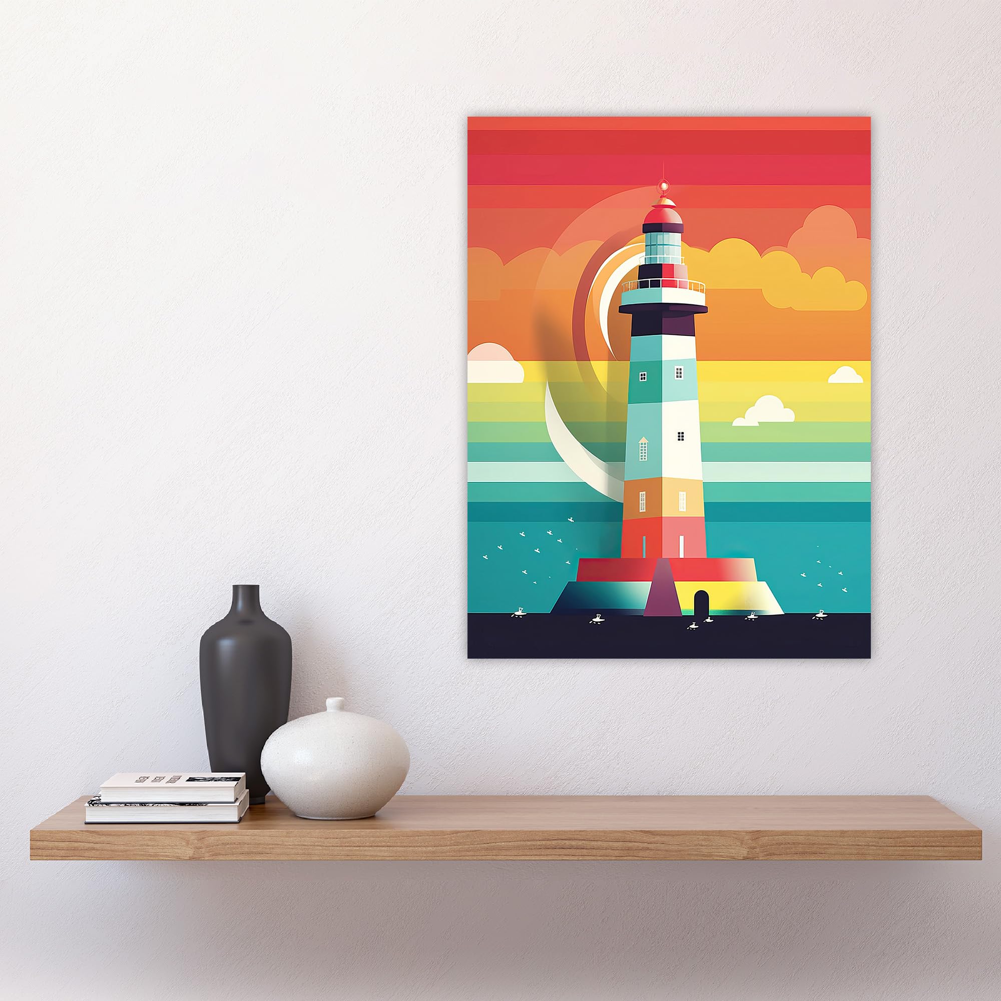 Artery8 Lighthouse Mid Century Modern Colourful Flat Style Bathroom Art Kids Cheerful Large Wall Art Poster Print Thick Paper 18X24 Inch - Image 4