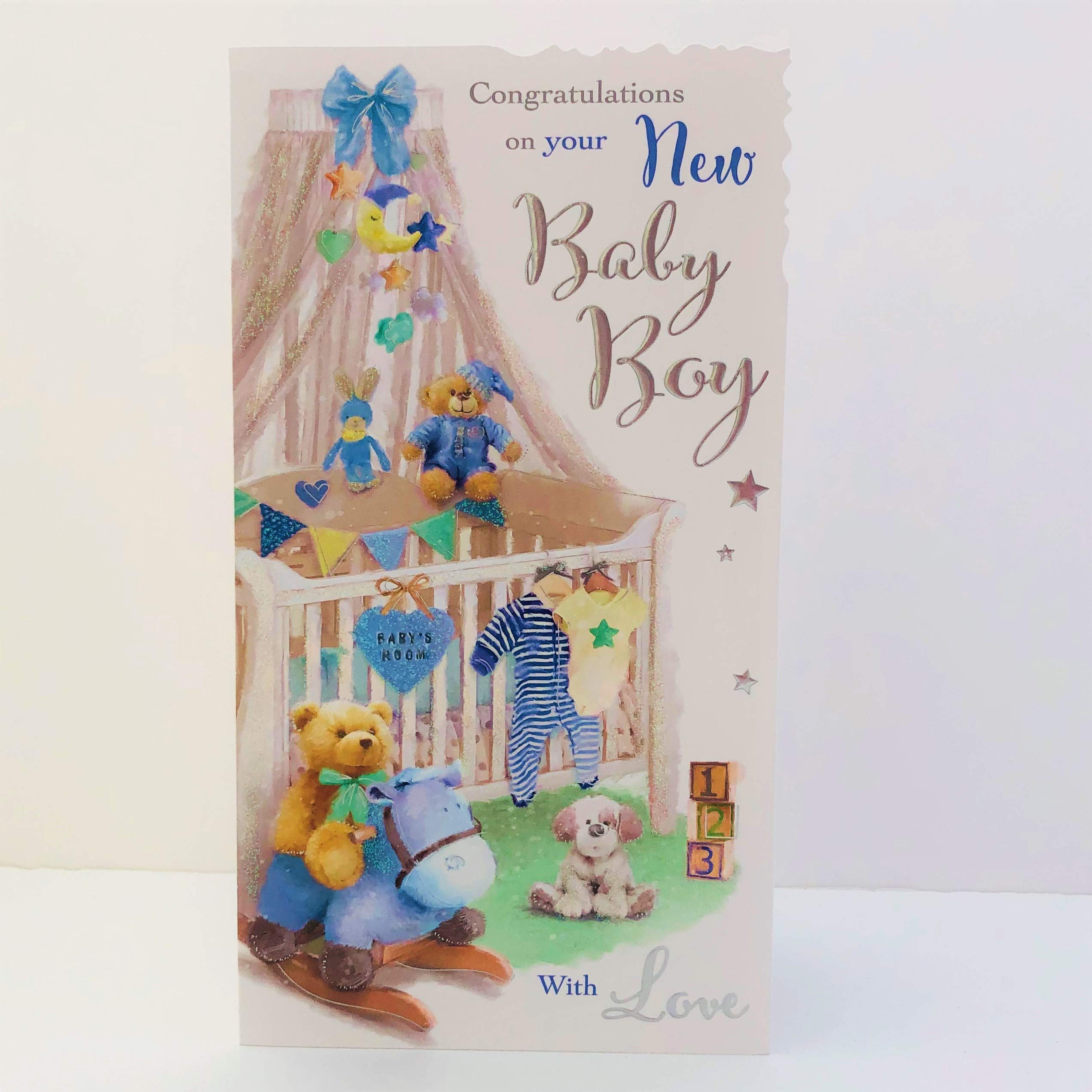 Jonny Javelin Congratulations On Your New Baby Boy with Love Card - Blue Baby Room