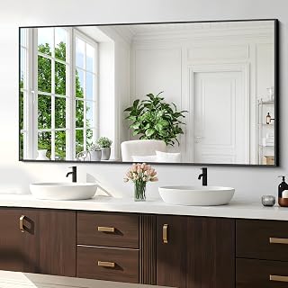 KOCUUY Bathroom Mirror, 30x55 Inch Large Black Mirrors for Wall, Rectangle Long Vanity Mirror with Aluminum Frame Modern Home Decor for Bathroom, Living Room, Entryway, Hang Horizontal/Vertical