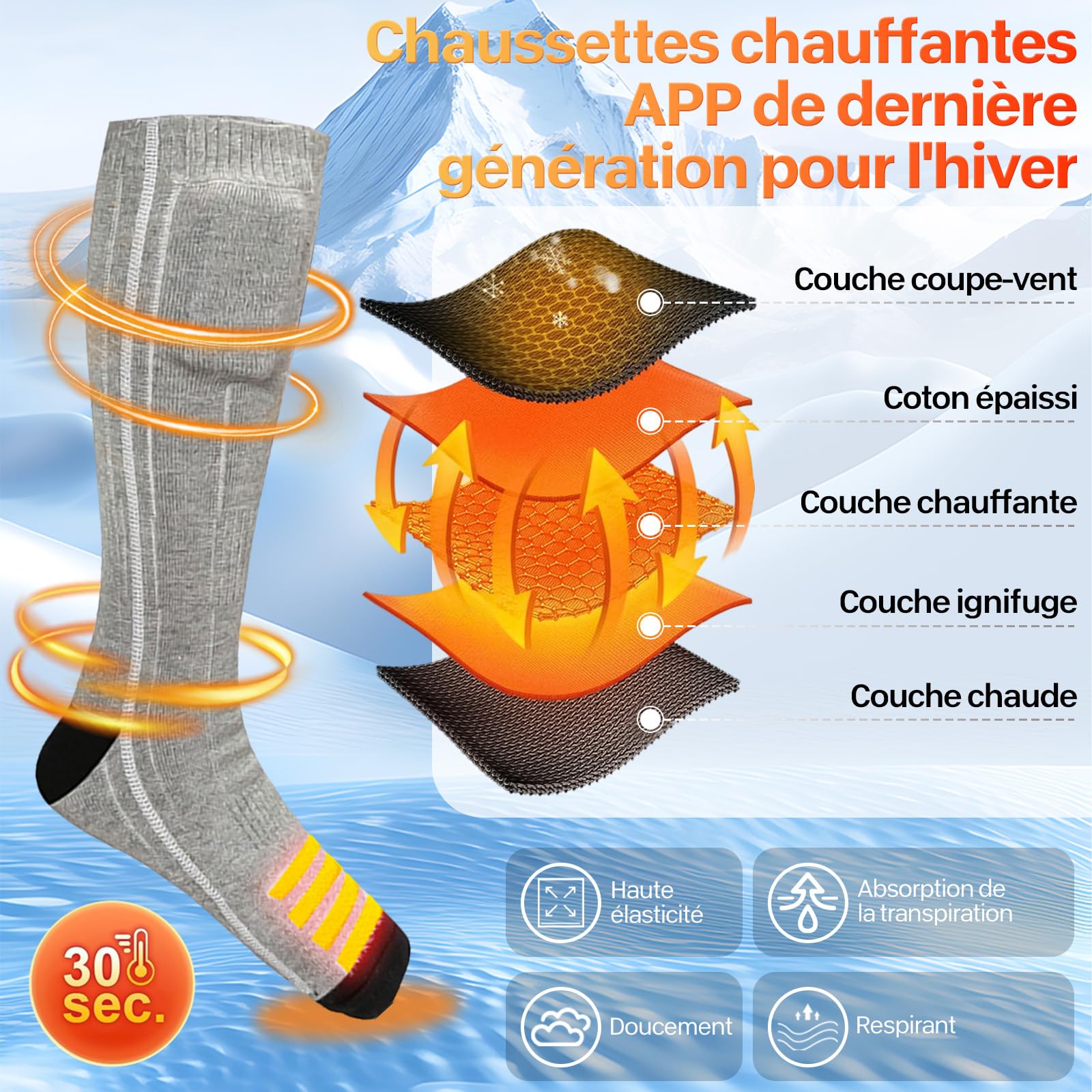 Chaussettes Chauffantes, Atterie Rechargeable De 5000 Mah, Chauffe-Pieds Chauffants à Vitesses avec TéLéCommande App, Skiing, Camping, Chasse, Bottes Chaudes, Cadeaux d'hiver pour Femmes Et Hommes