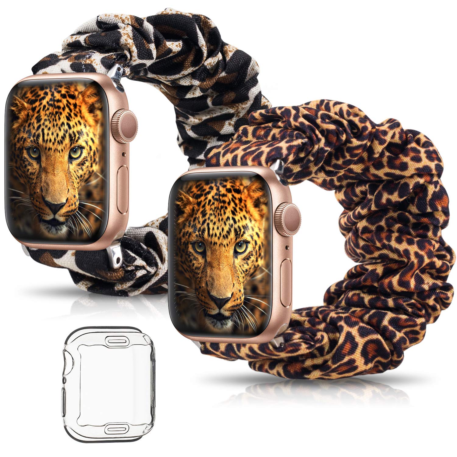 Whaline Pack Leopard Scrunchie Band For Apple Watch Bands