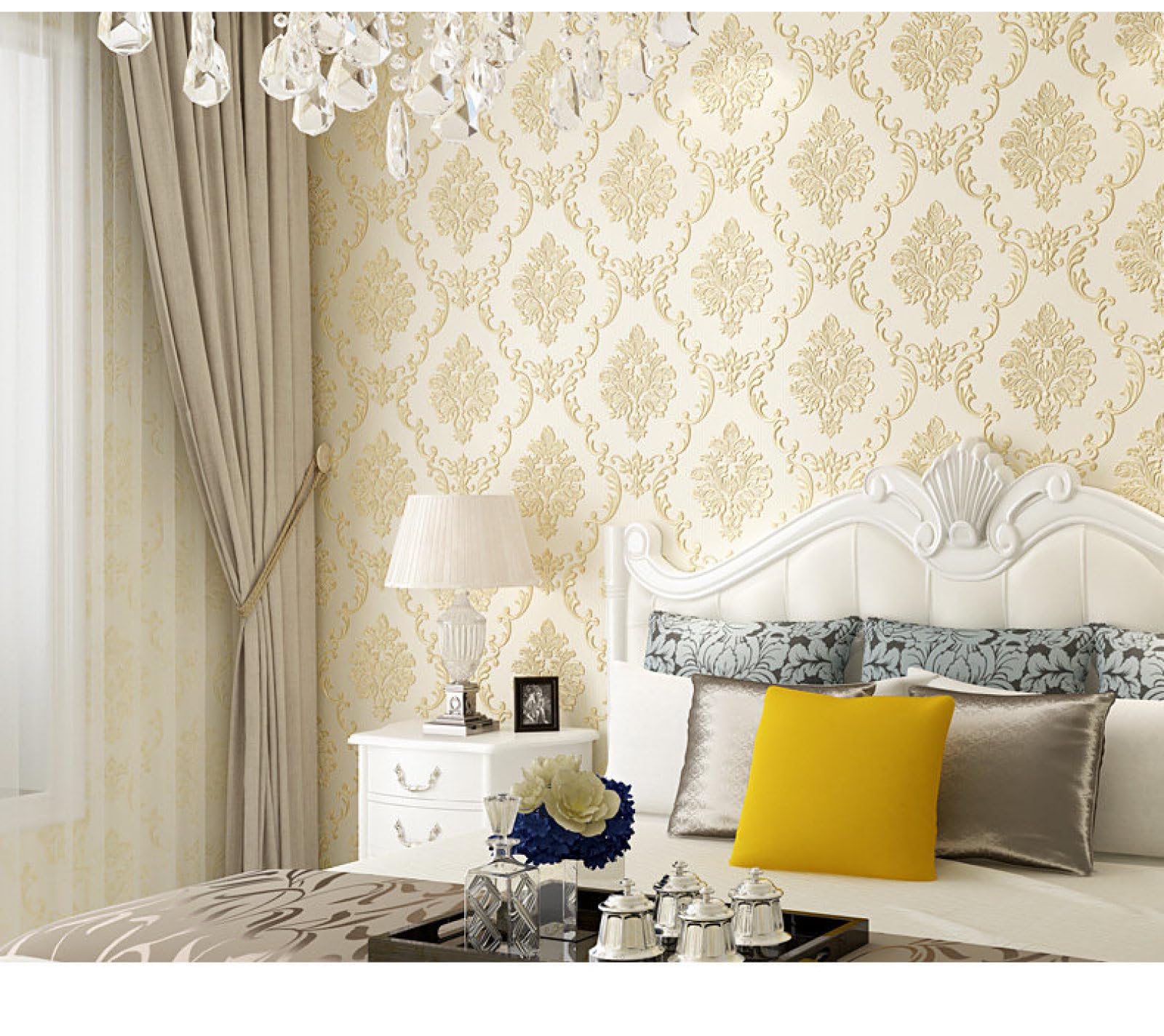Samoprzylepna tapeta, ciemnozielone liście, 53 x 300 cm, 3 rolki, naklejka do tapety, art deco, do sypialni, kuchni, blatu, winylowa, wodoodporna, samoprzylepny tył, plastikowa rolka