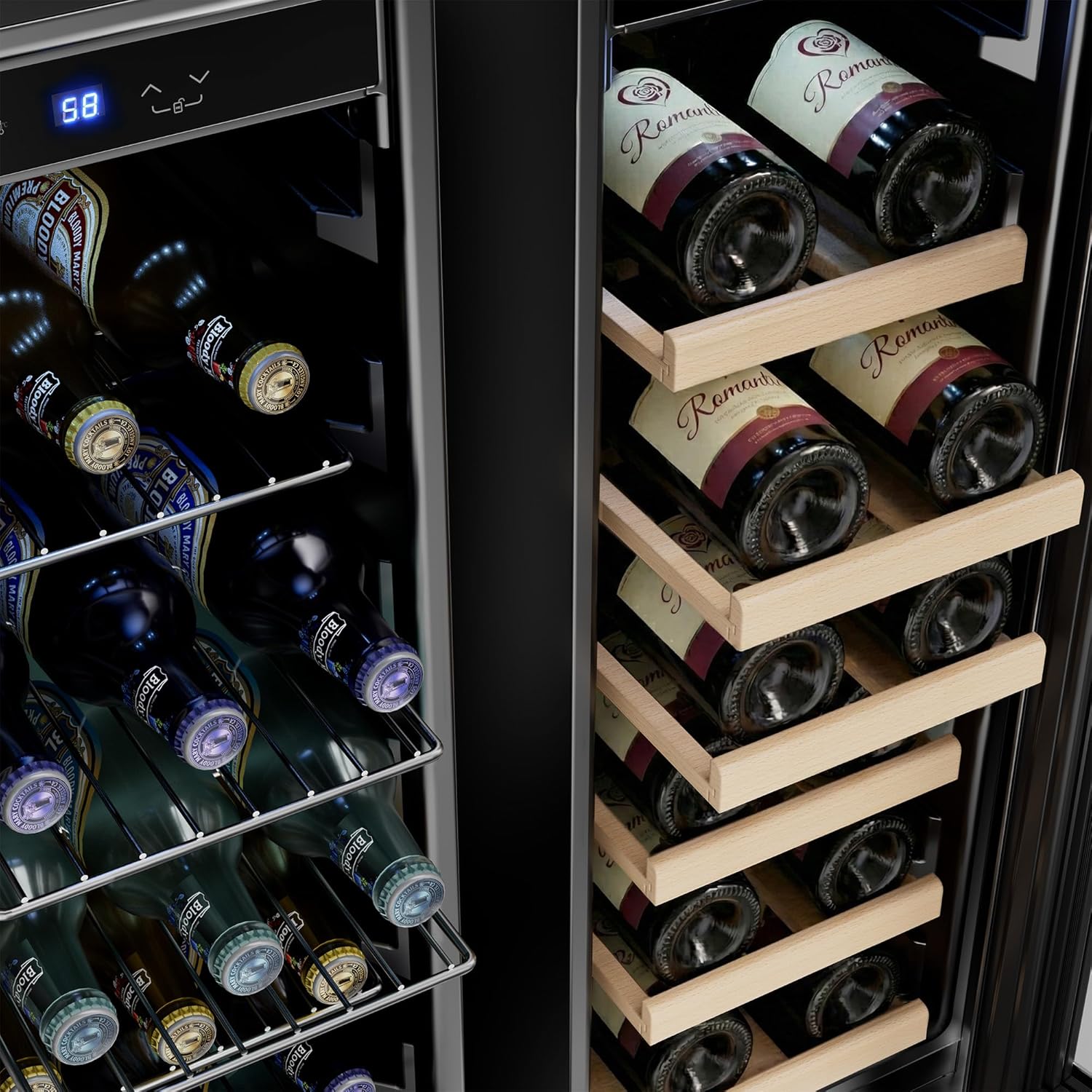 Empava 24 inch Dual Zone Beverage and Wine Cooler Refrigerator with Glass Door, Freestanding Drink Fridge with LED Light, Touch Control, 61 Cans Plus 17 Bottles Capacity